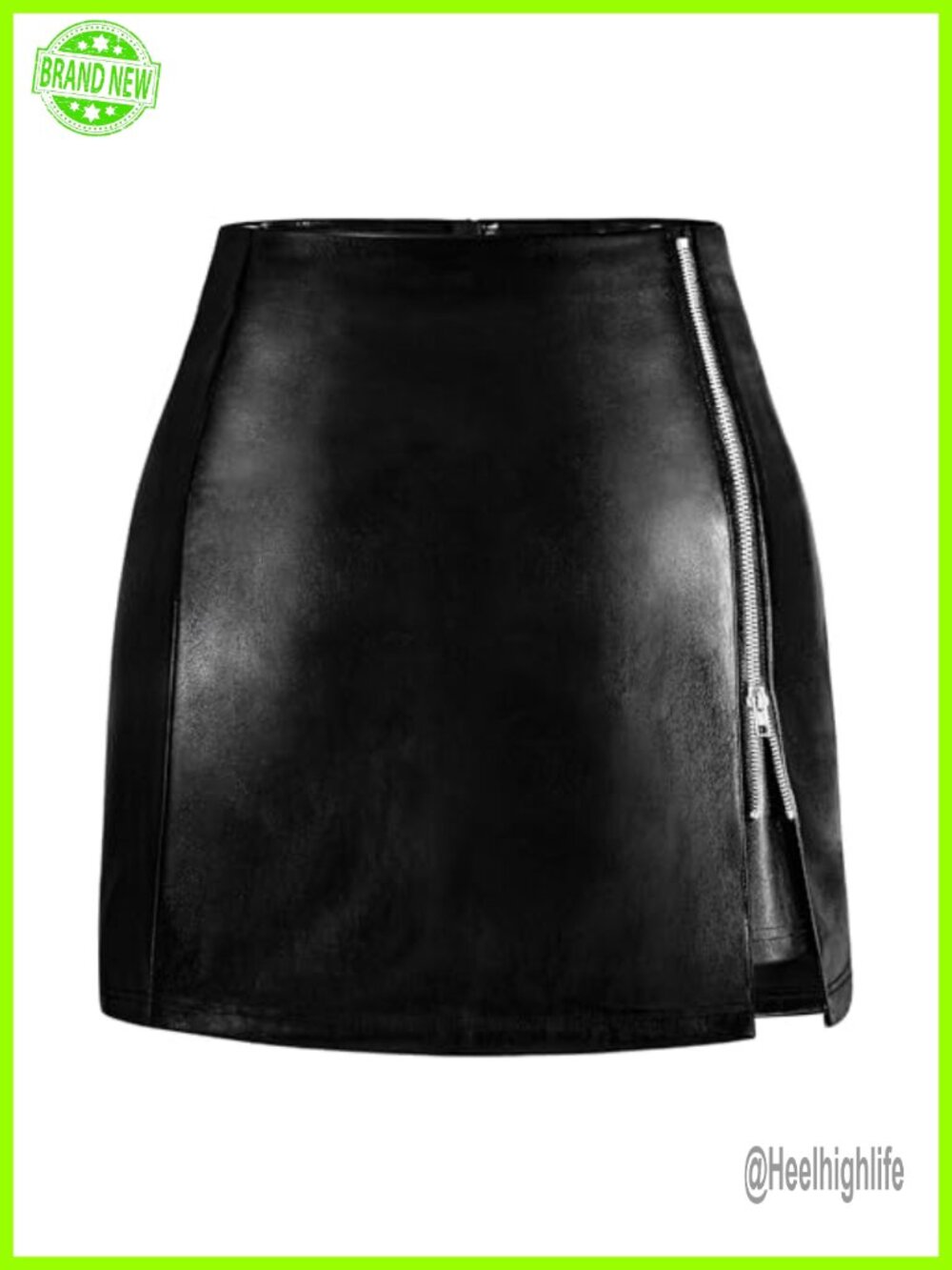 Faux Leather Mini Skirt High Waisted Zipper Slit Bodycon Pencil